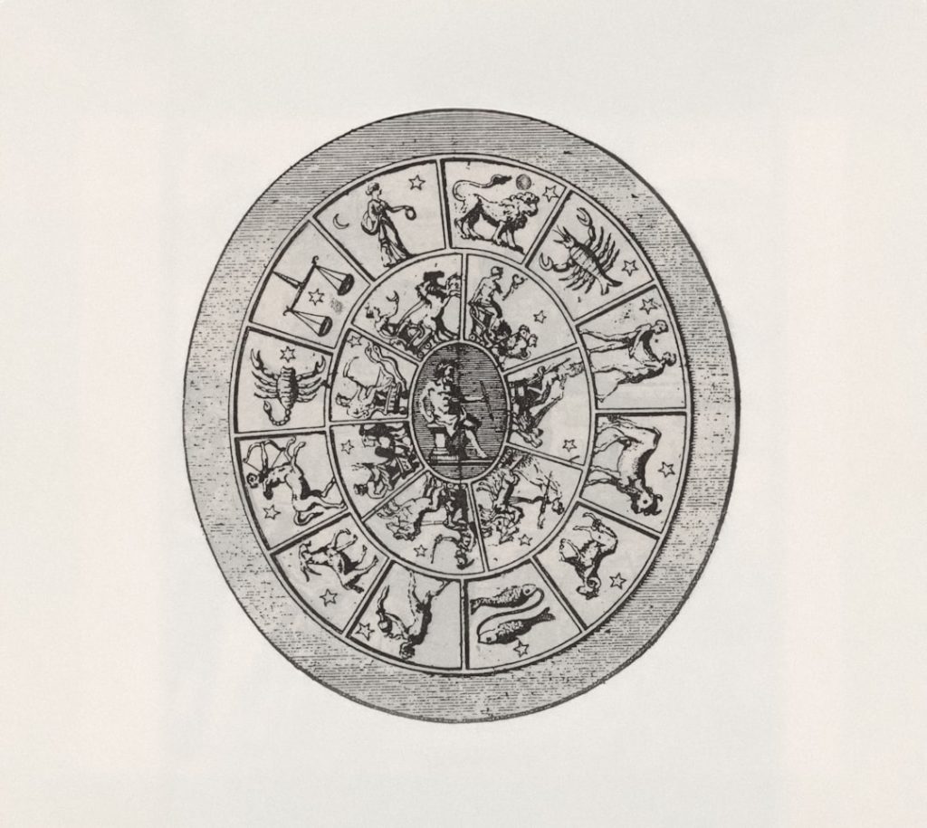Four astrology elements — fire, earth, air, and water — represented as zodiac symbols on a starry background